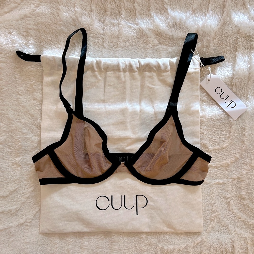 CUUP The Plunge Bra, Mesh - Limited Edition Taupe/Black - NWT & lingerie bag